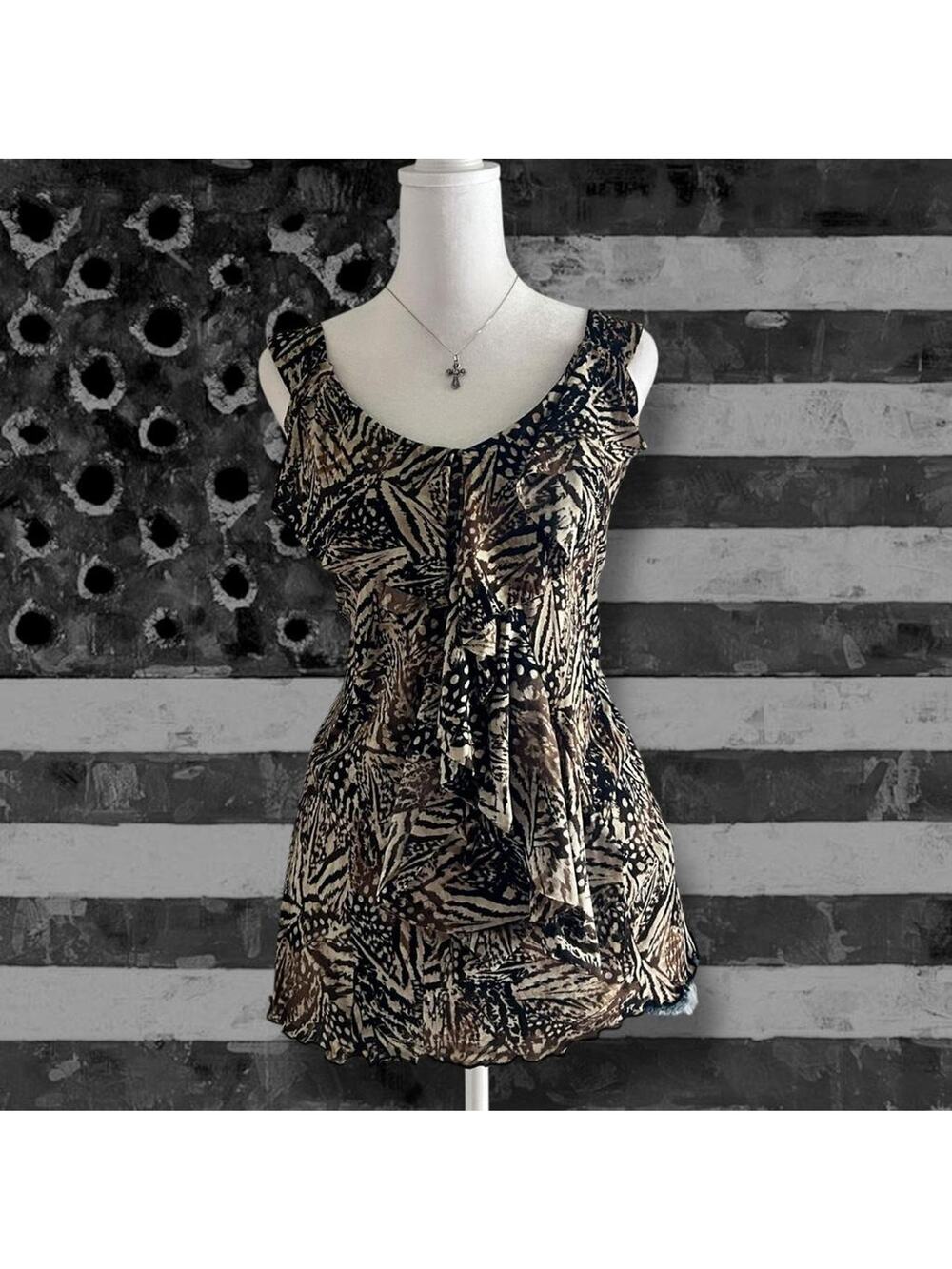 abstract safari leaf + animal-inspired print dark toned top
